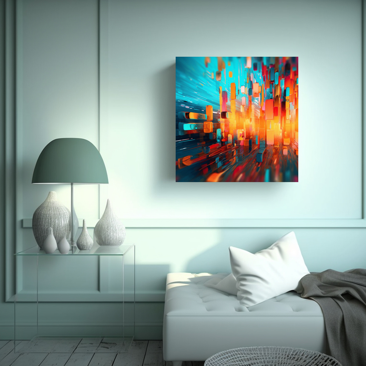 CUADRO ABSTRACTO URBANO VIBRANTE REFLEXIONES 4K 20X20 CM - 2