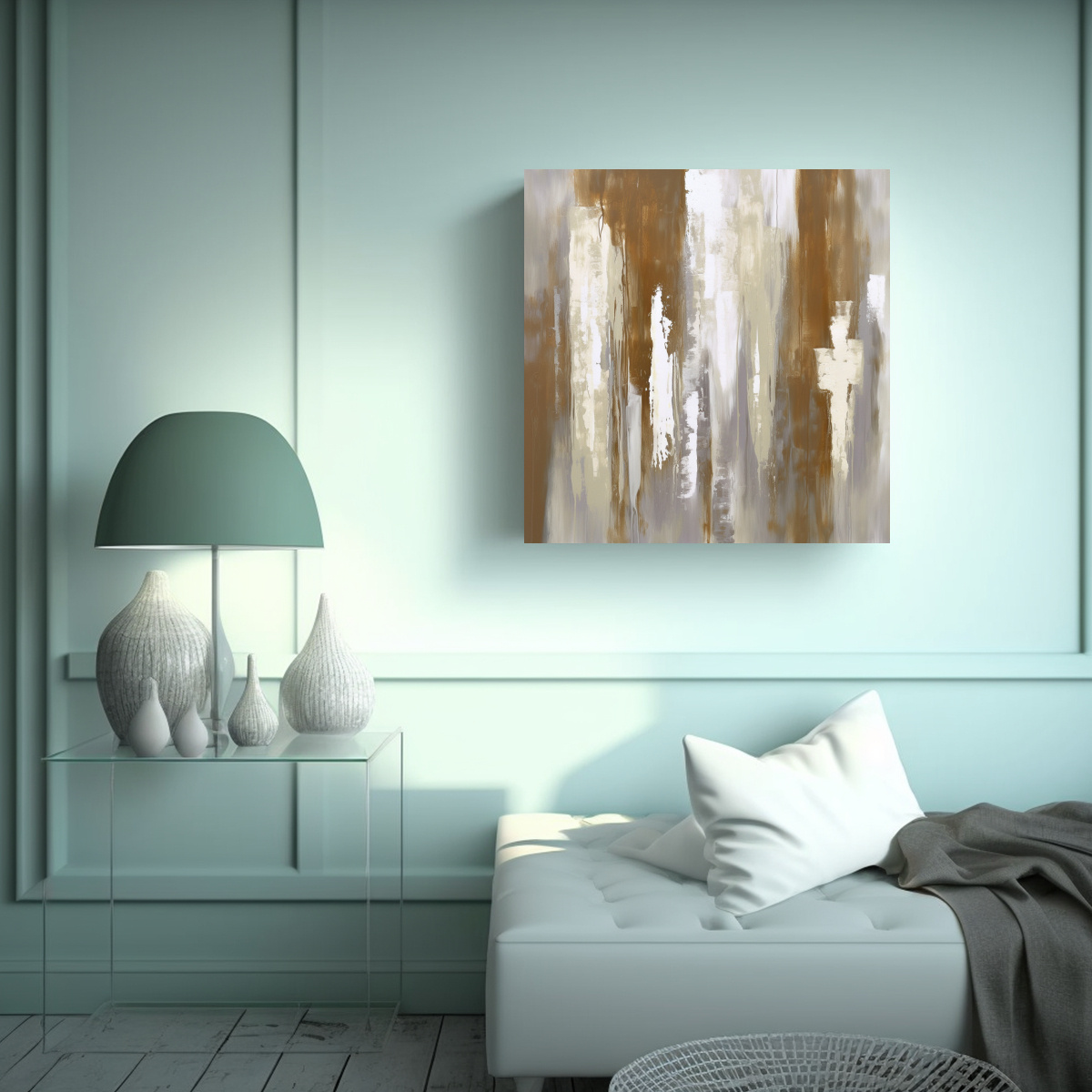 PINTURA ABSTRACTA BLANCA Y GRIS EN BASTIDOR 40X40 CM - 2