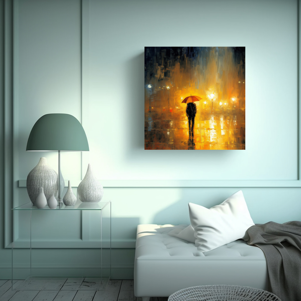 CUADRO DECORATIVO NOCTURNO EN LA LLUVIA CON 90X90 CM - 2