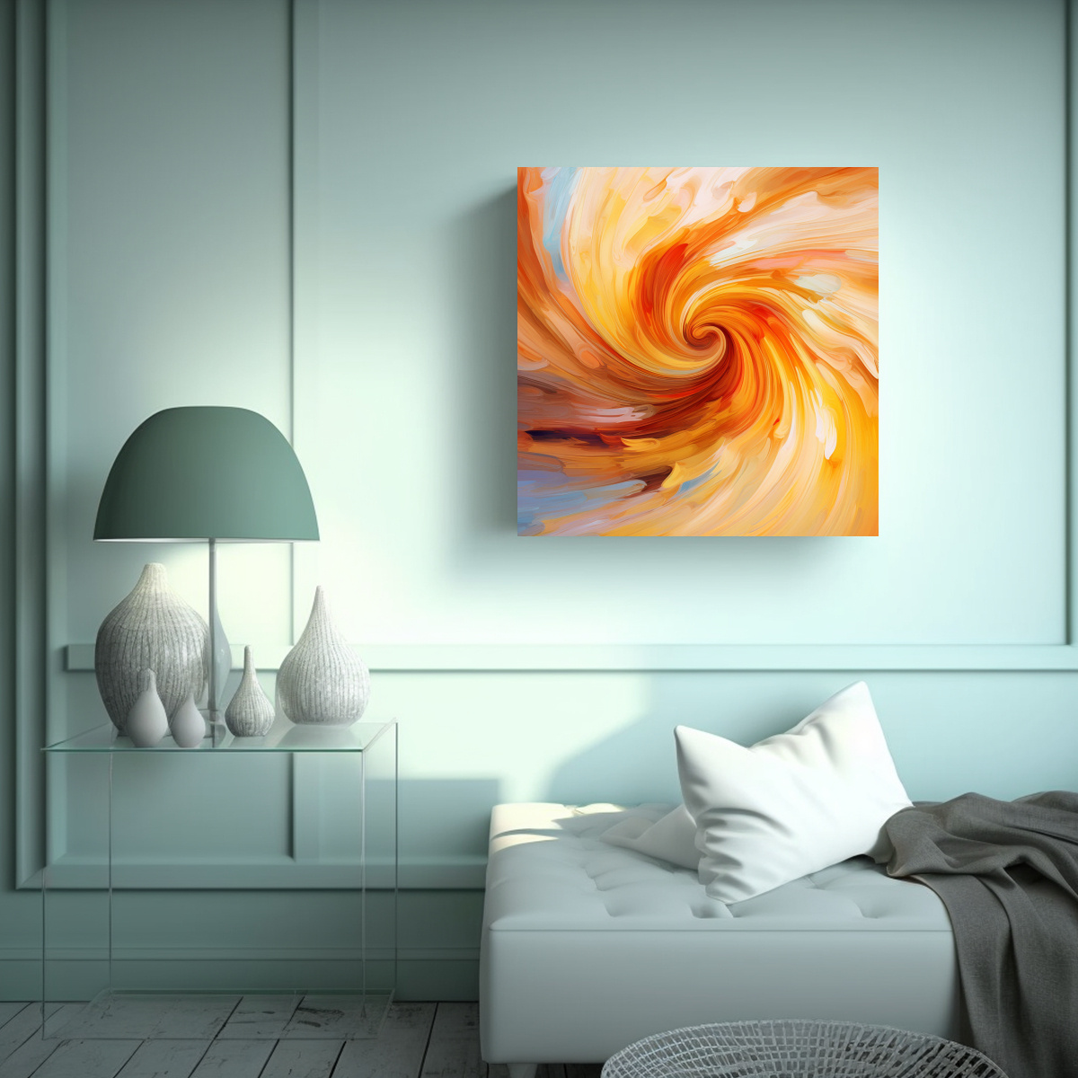 CUADRO ABSTRACTO GIRATORIO COLORIDO CON NARANJA Y 60X60 CM - 2