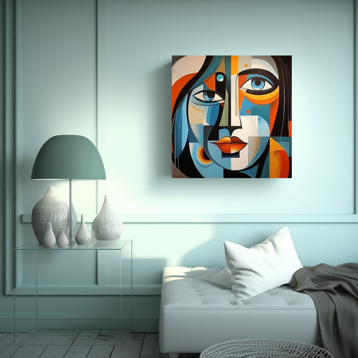 PINTURA DECORATIVA DE ROSTRO ABSTRACTO DE MUJER 50X50 CM - 2