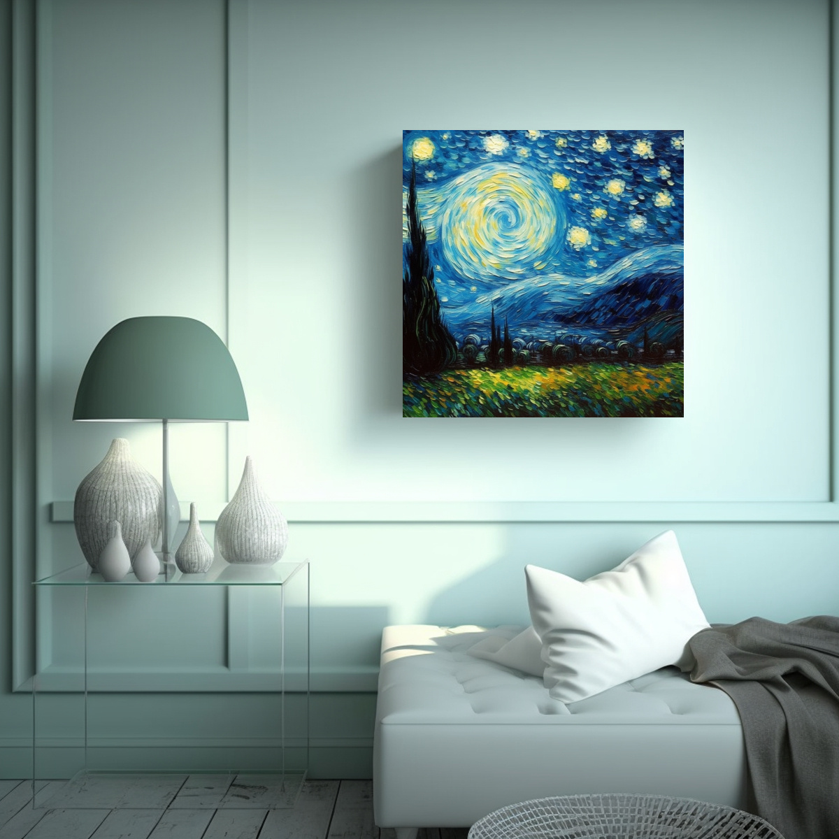 PINTURA DECORATIVA NOCTURNA DE VAN GOGH, 60X60 CM - 2