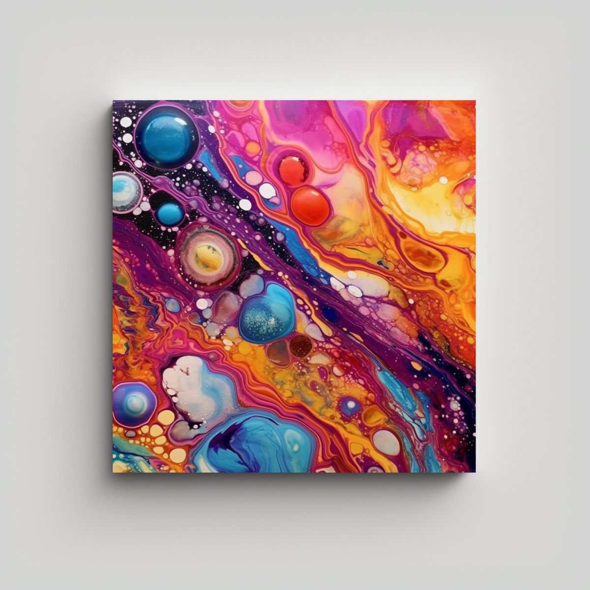 CUADRO ACUARELA COLORES VIBRANTES ARTE TECTÓNICO 80X80 CM - 1