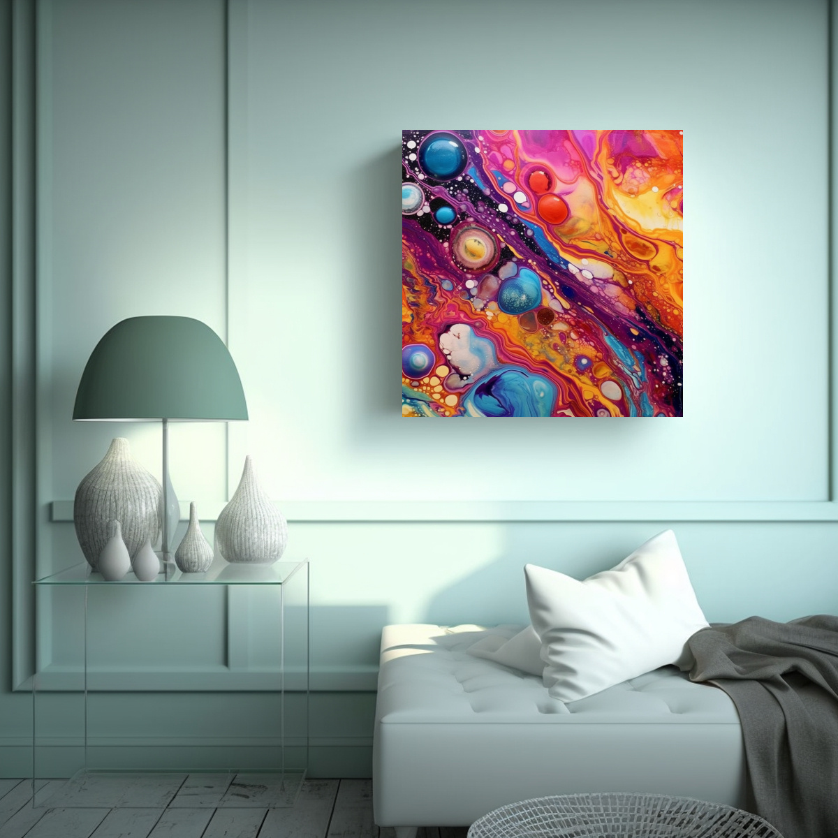 CUADRO ACUARELA COLORES VIBRANTES ARTE TECTÓNICO 80X80 CM - 2