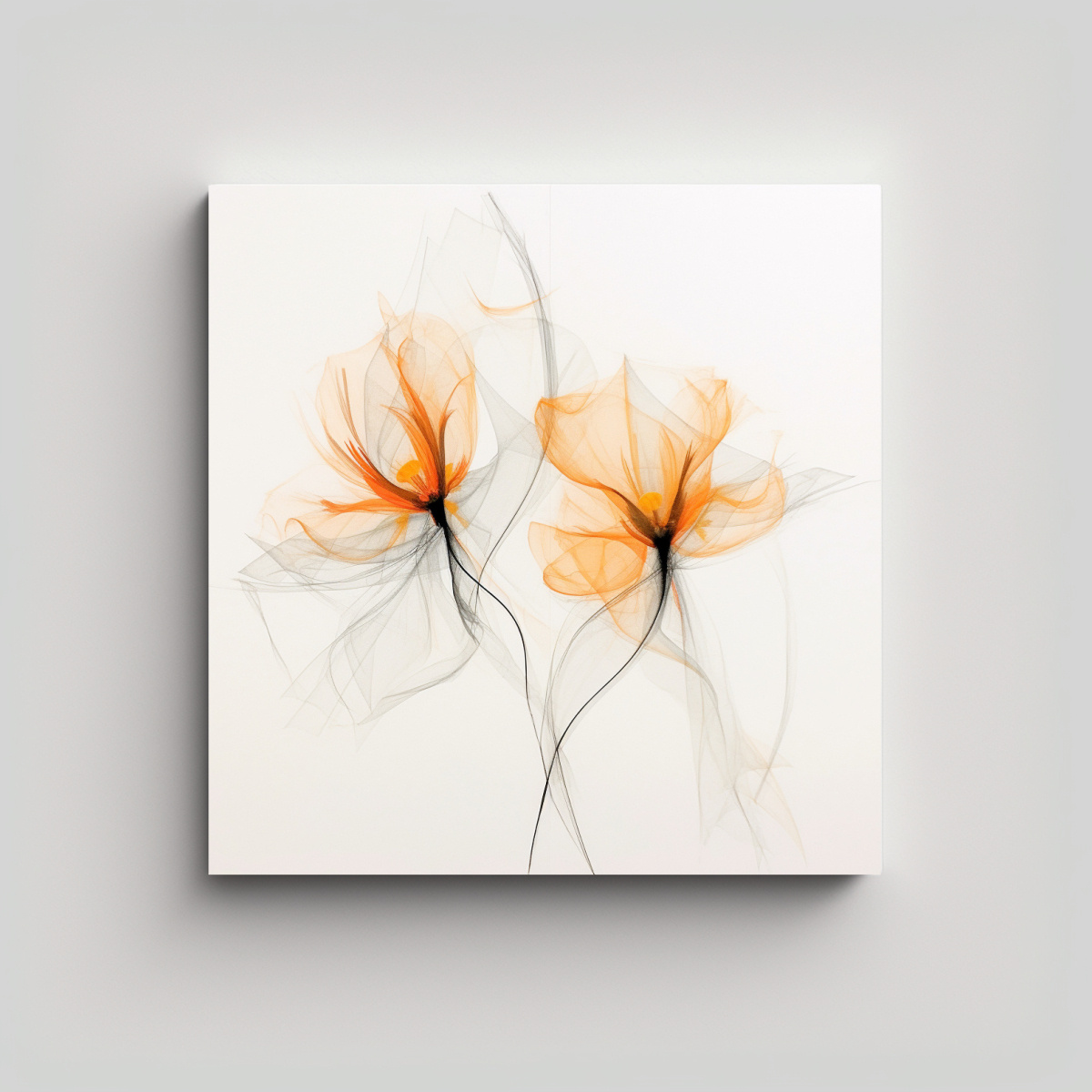 CUADRO ABSTRACTO DE DOS FLORES NEGRAS CON FINAS 100X100 CM - 1