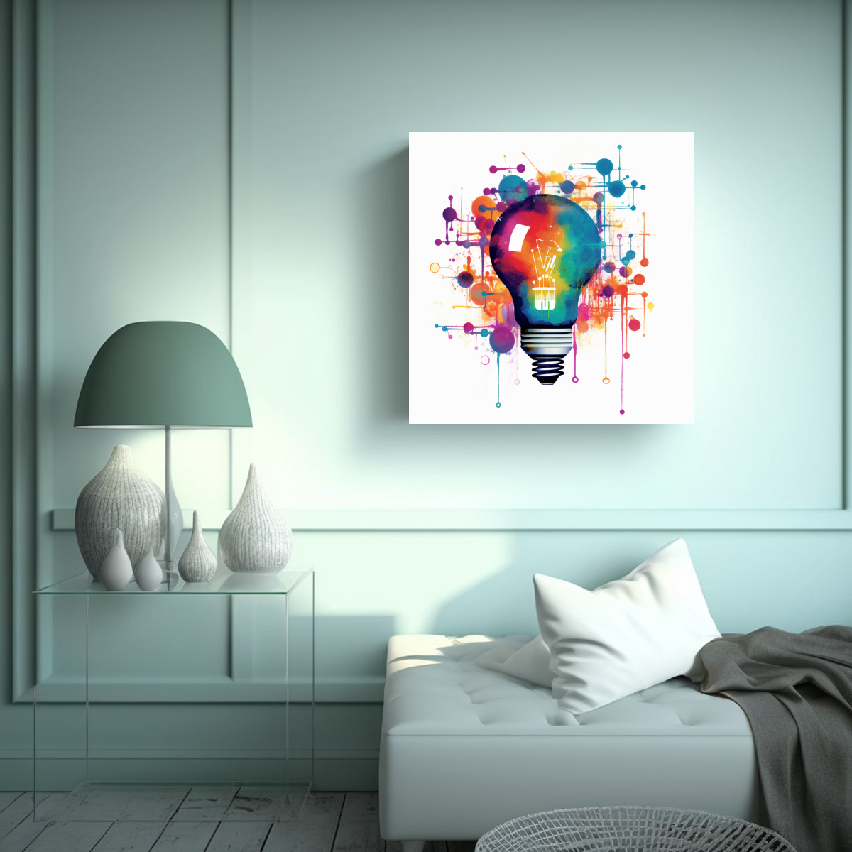 CUADRO ESTILO GALERIA TEMÁTICA DE UNA BOMBILLA 70X70 CM - 2