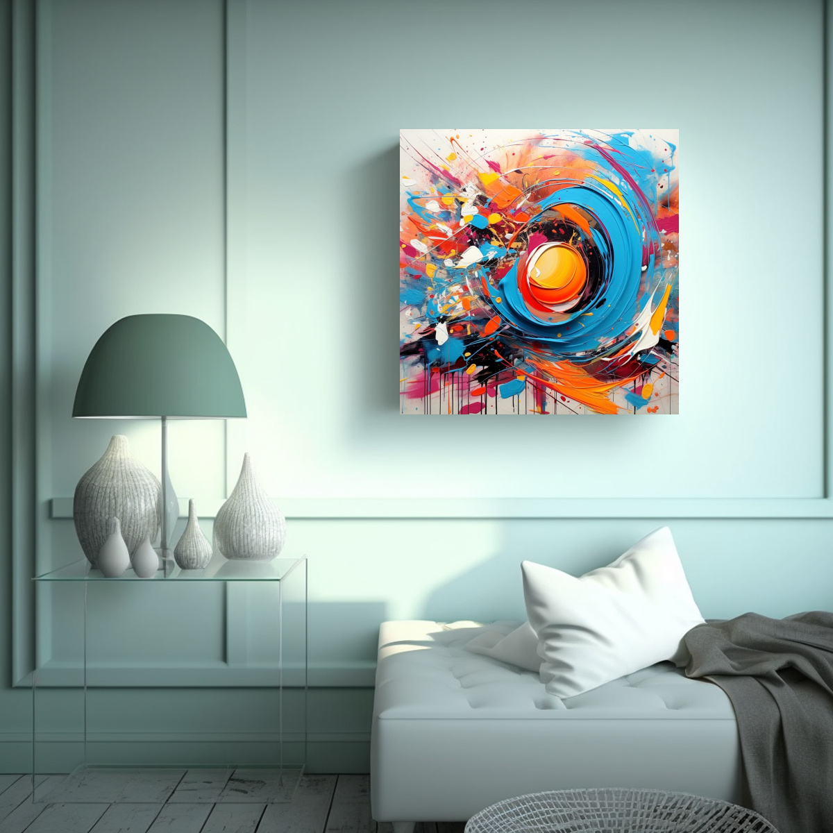 PINTURA ABSTRACTA DE PARED QUE INVOCA FELICIDAD 80X80 CM - 2