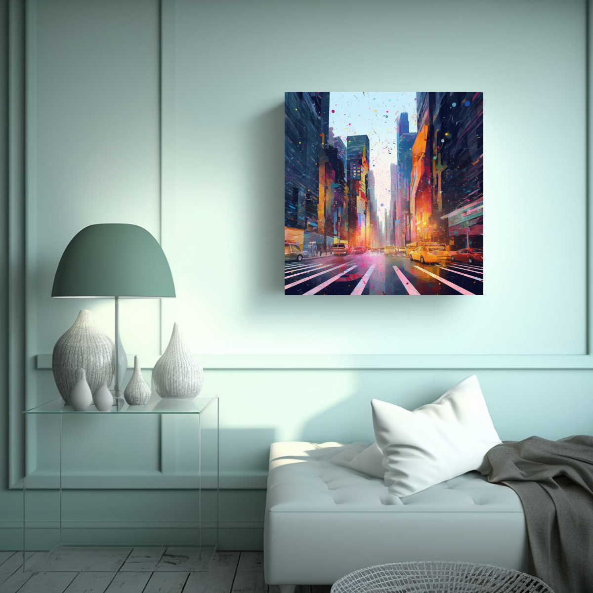 PINTURA LIENZO FORMA COLORIDA DE PAISAJE URBANO 60X60 CM - 2