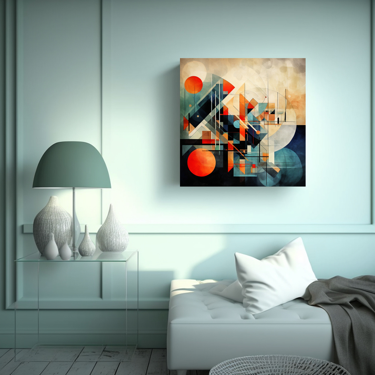 LIENZO ABSTRACTO GEOMÉTRICO PARA DECORACIÓN CON 90X90 CM - 2