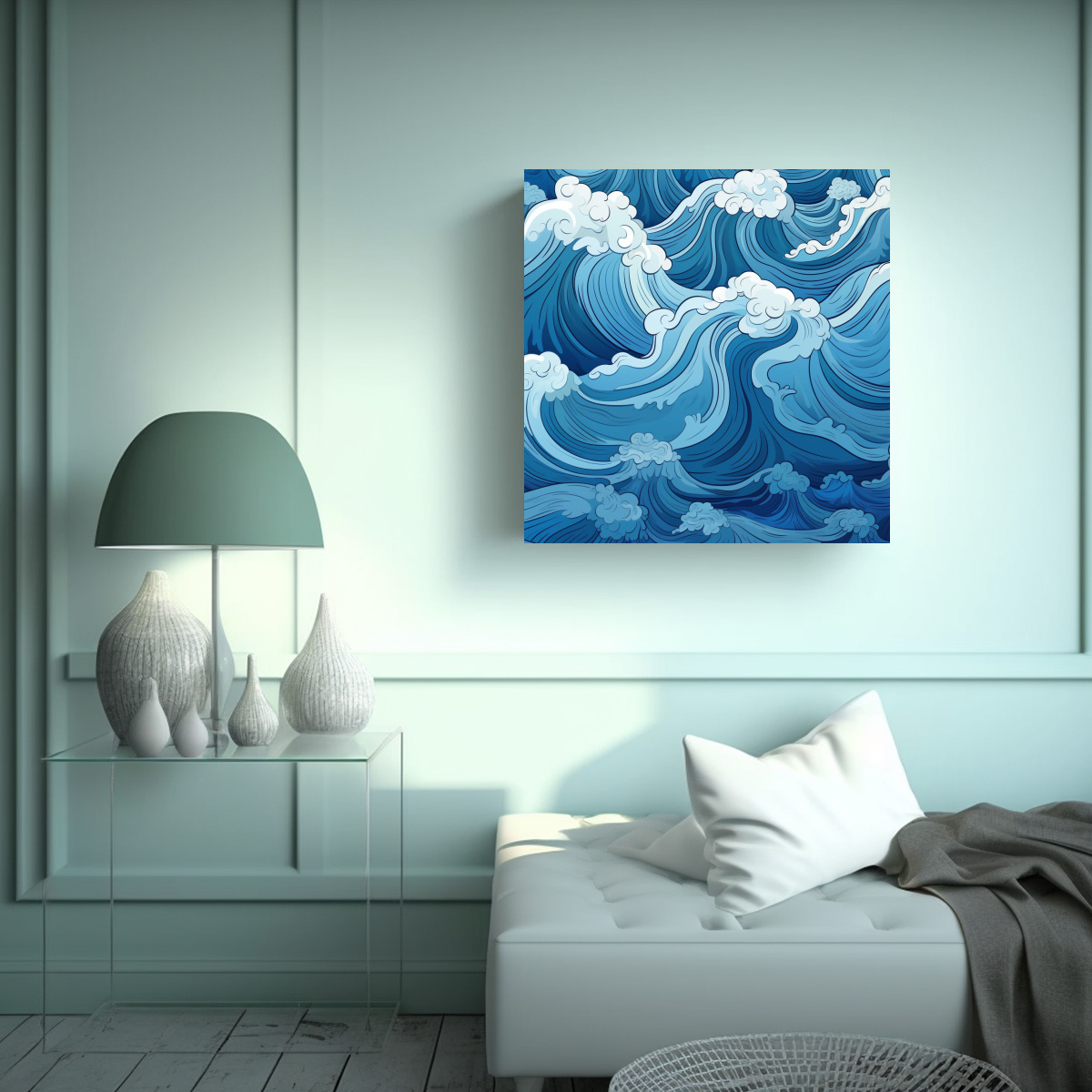 CUADRO ABSTRACTO AZUL DE ONDAS CHOCANDO LIENZO 40X40 CM - 2