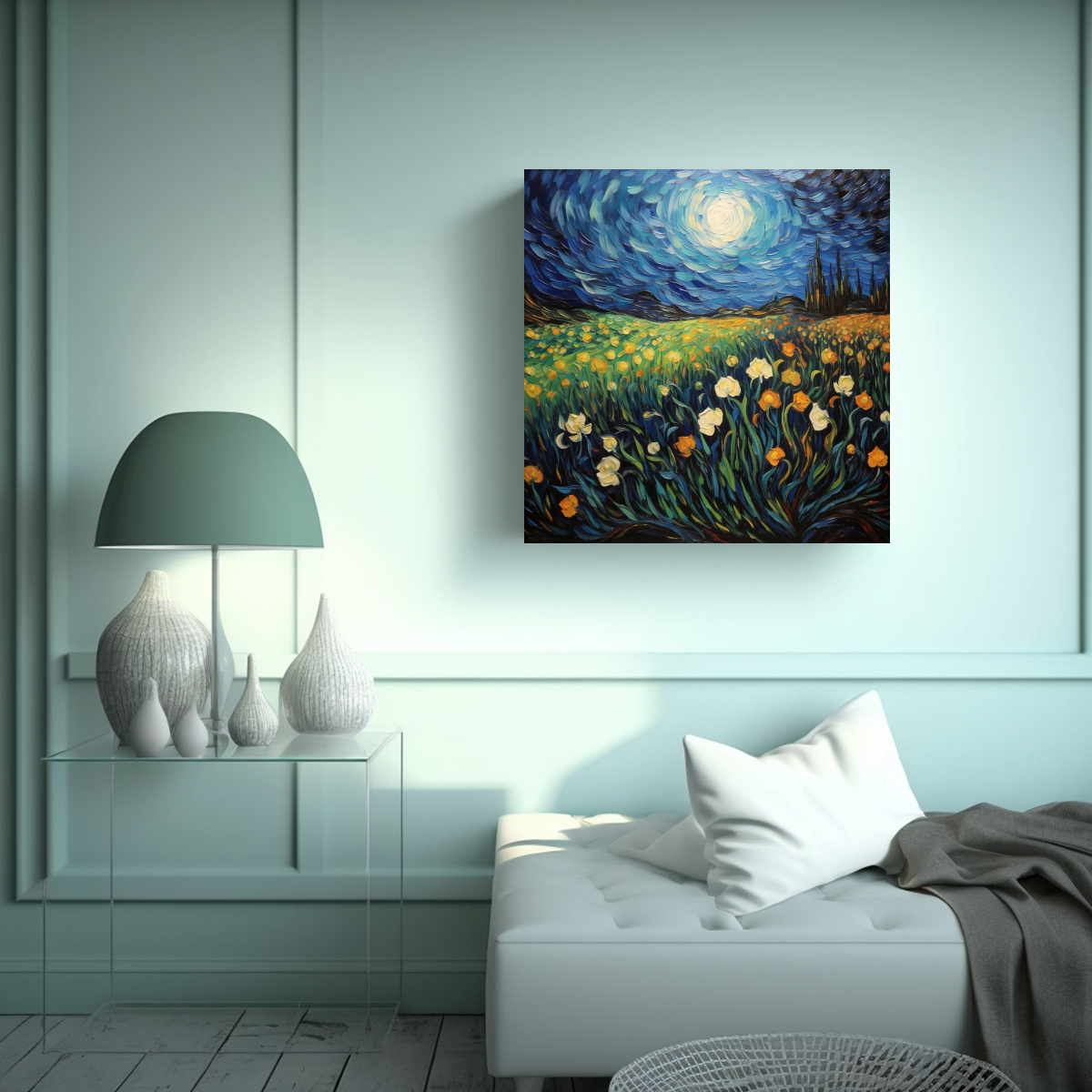 CUADRO DECORATIVO LÍNEAS DELICADAS NOCHE 100X100 CM - 2