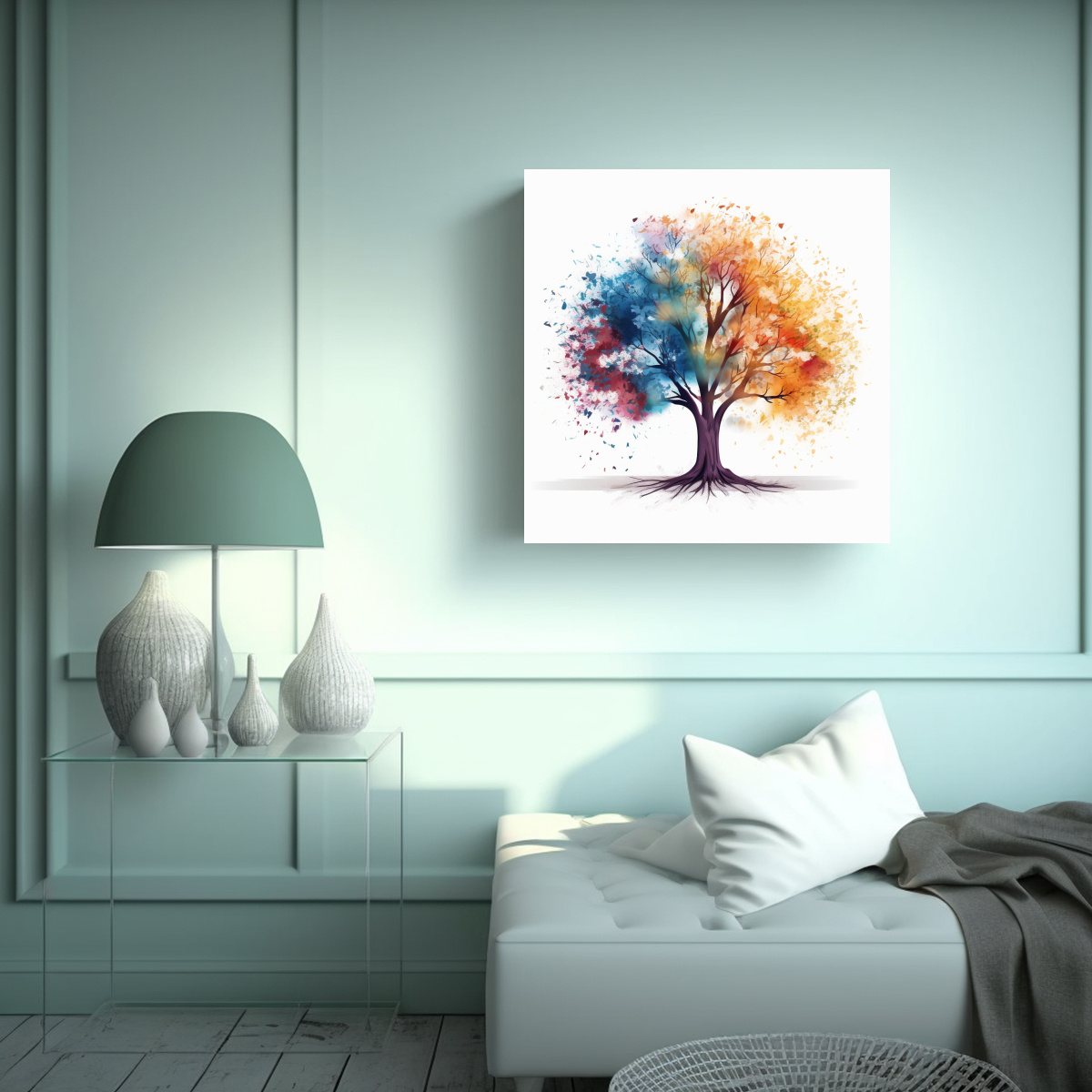 PINTURA DE PARED ABSTRACTA: ÁRBOL COLORIDO 40X40 CM - 2