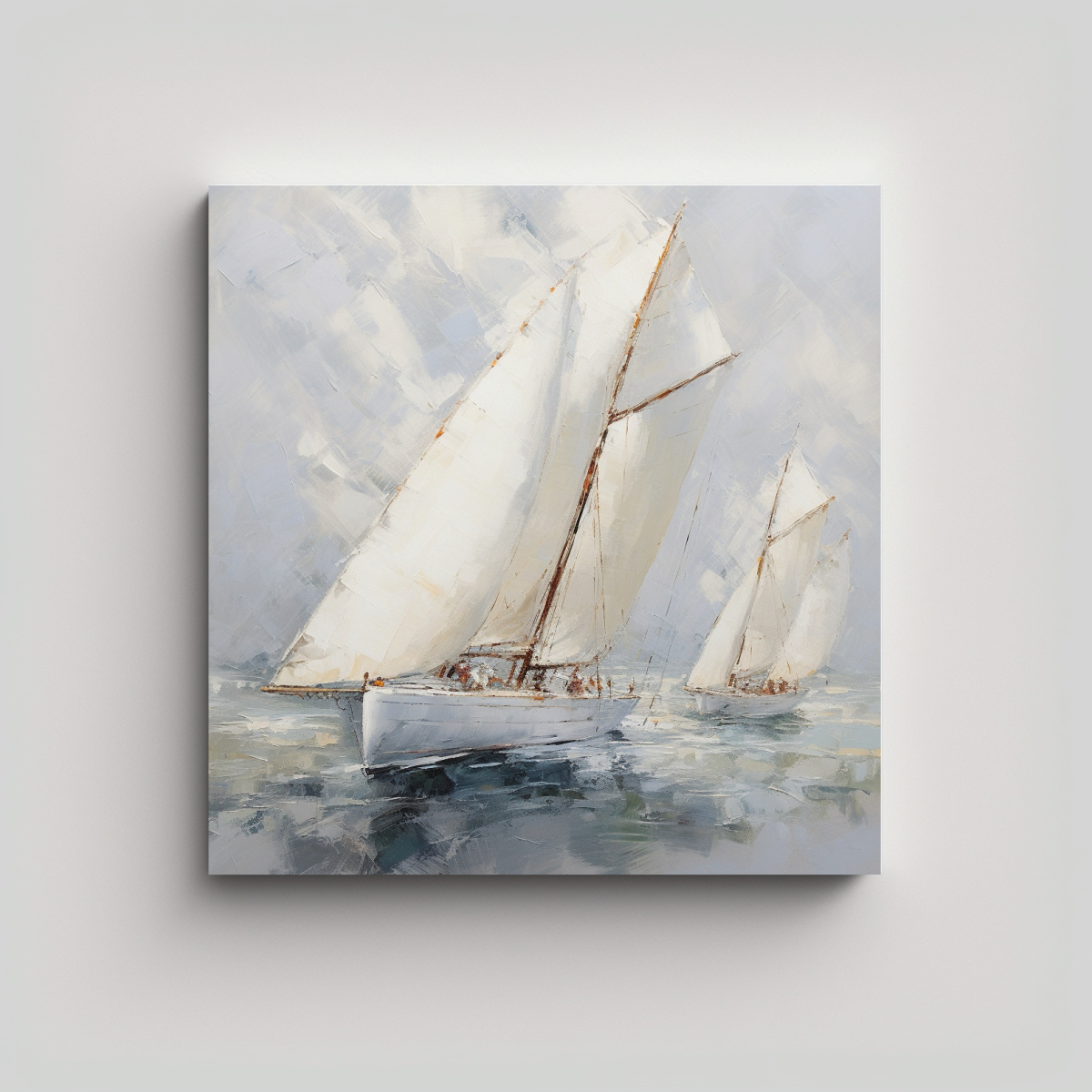 PINTURA MODERNA EN TELA DE BARCOS BLANCOS CON 90X90 CM - 1