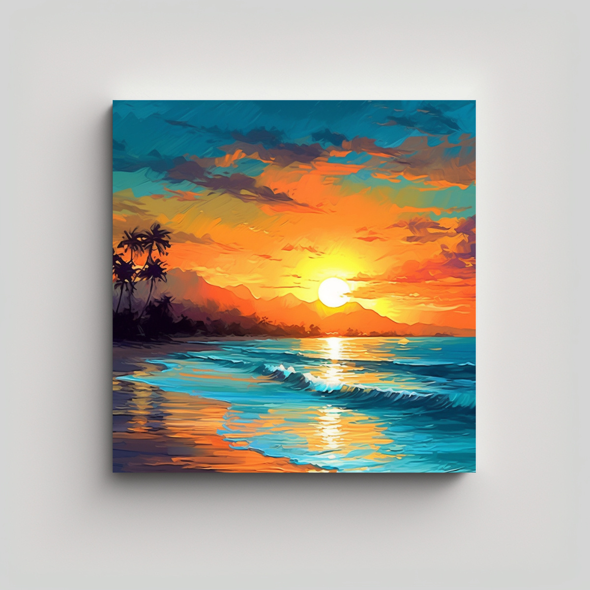 CUADRO DE PLAYA AL ATARDECER EN BASTIDOR DE TELA 60X60 CM - 1