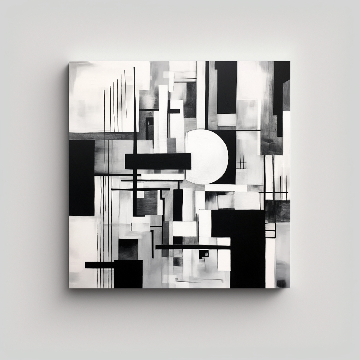 PINTURA URBANA MINIMALISTA EN BLANCO Y NEGRO, 100X100 CM - 1