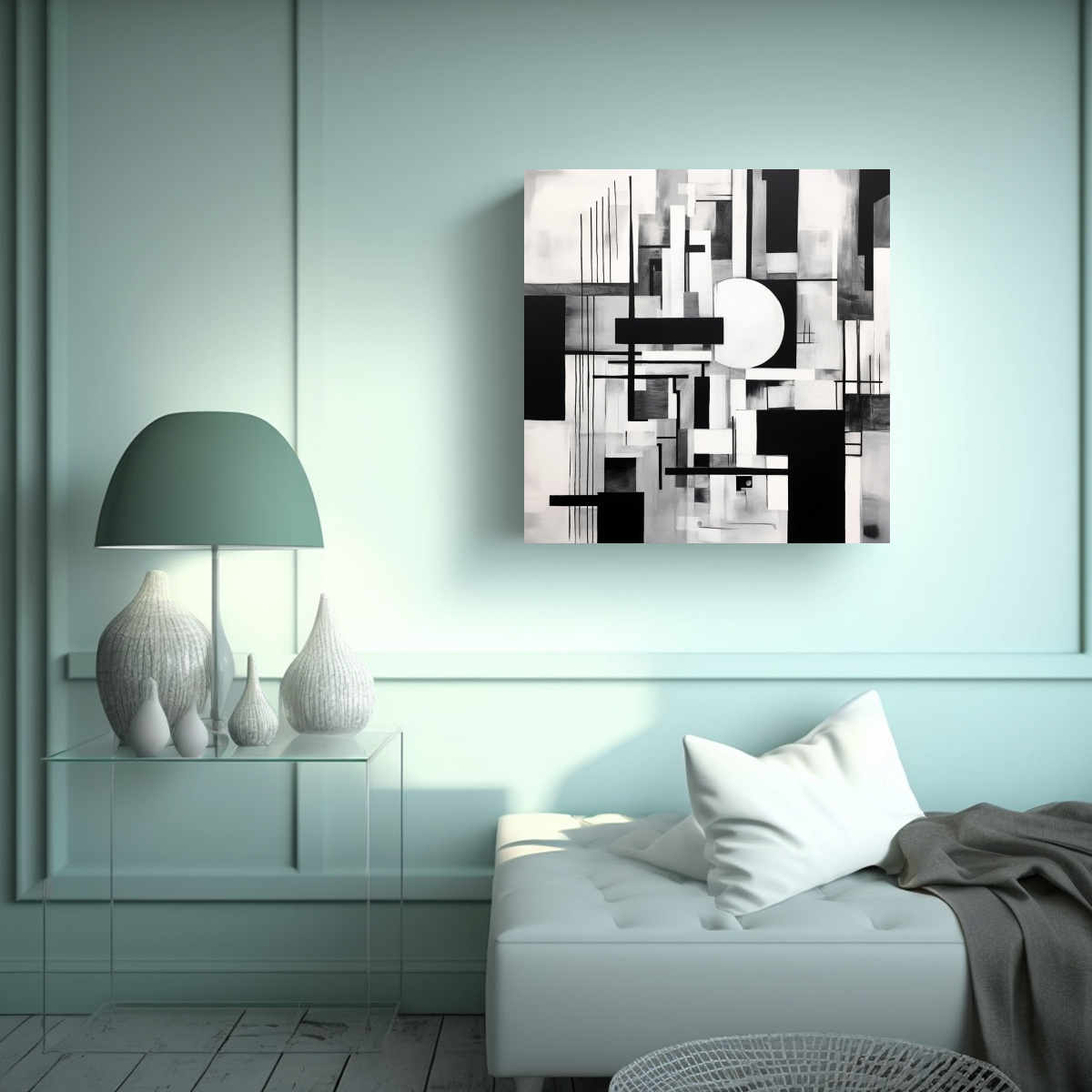 PINTURA URBANA MINIMALISTA EN BLANCO Y NEGRO, 100X100 CM - 2