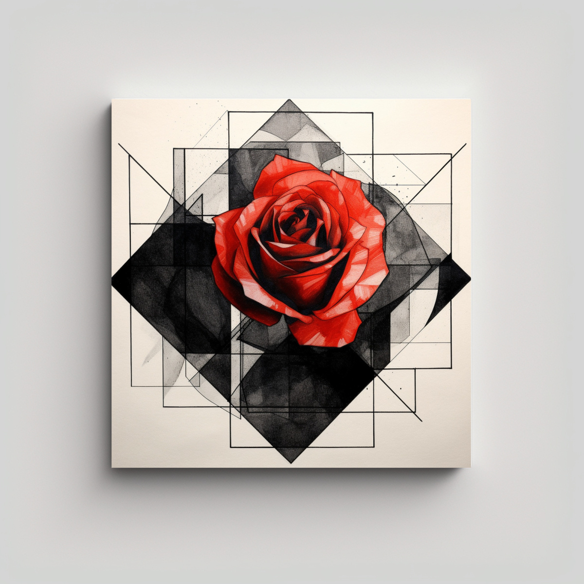 ARTE MINIMALISTA DE ROSA MULTICOLOR CON LÍNEAS 30X30 CM - 1