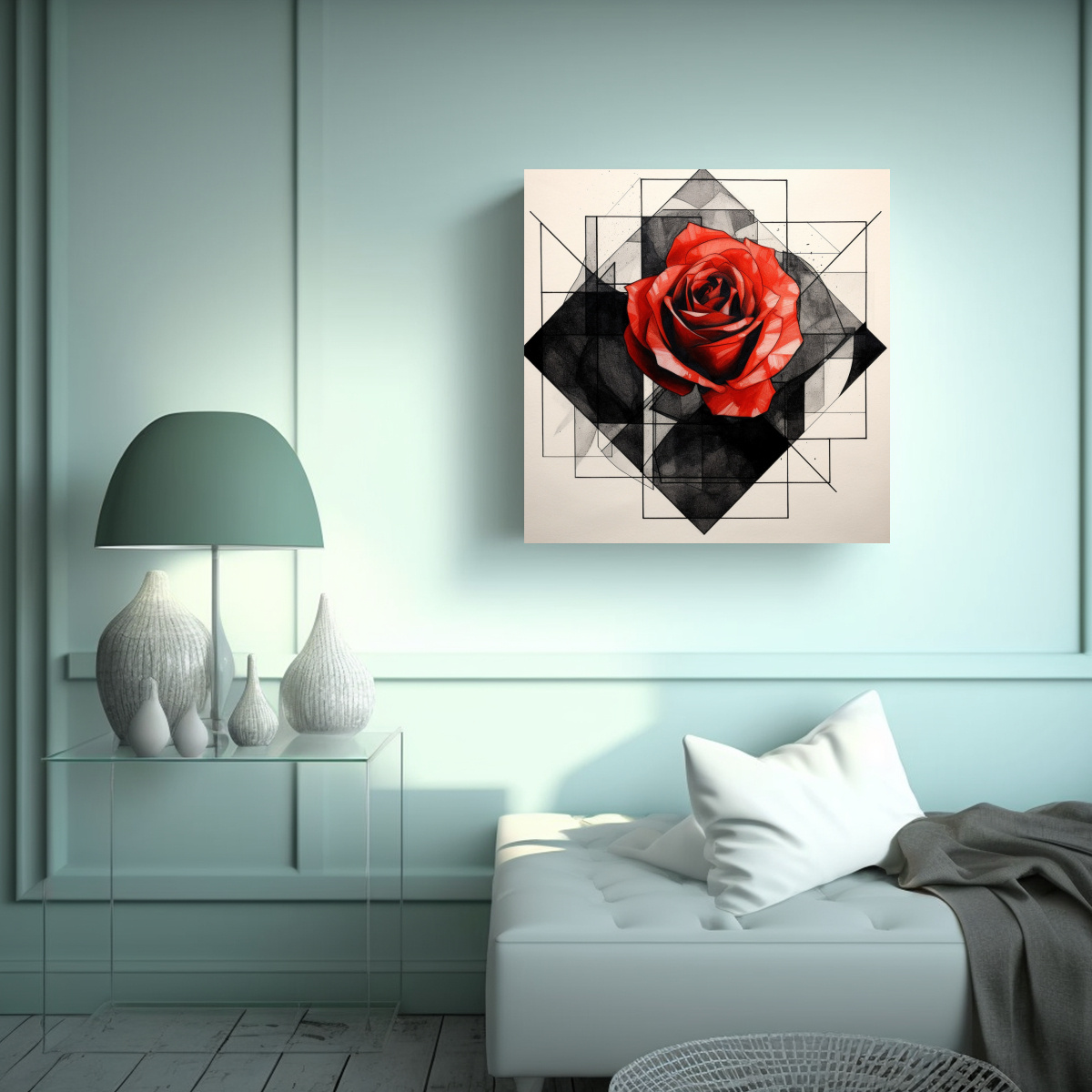 ARTE MINIMALISTA DE ROSA MULTICOLOR CON LÍNEAS 30X30 CM - 2