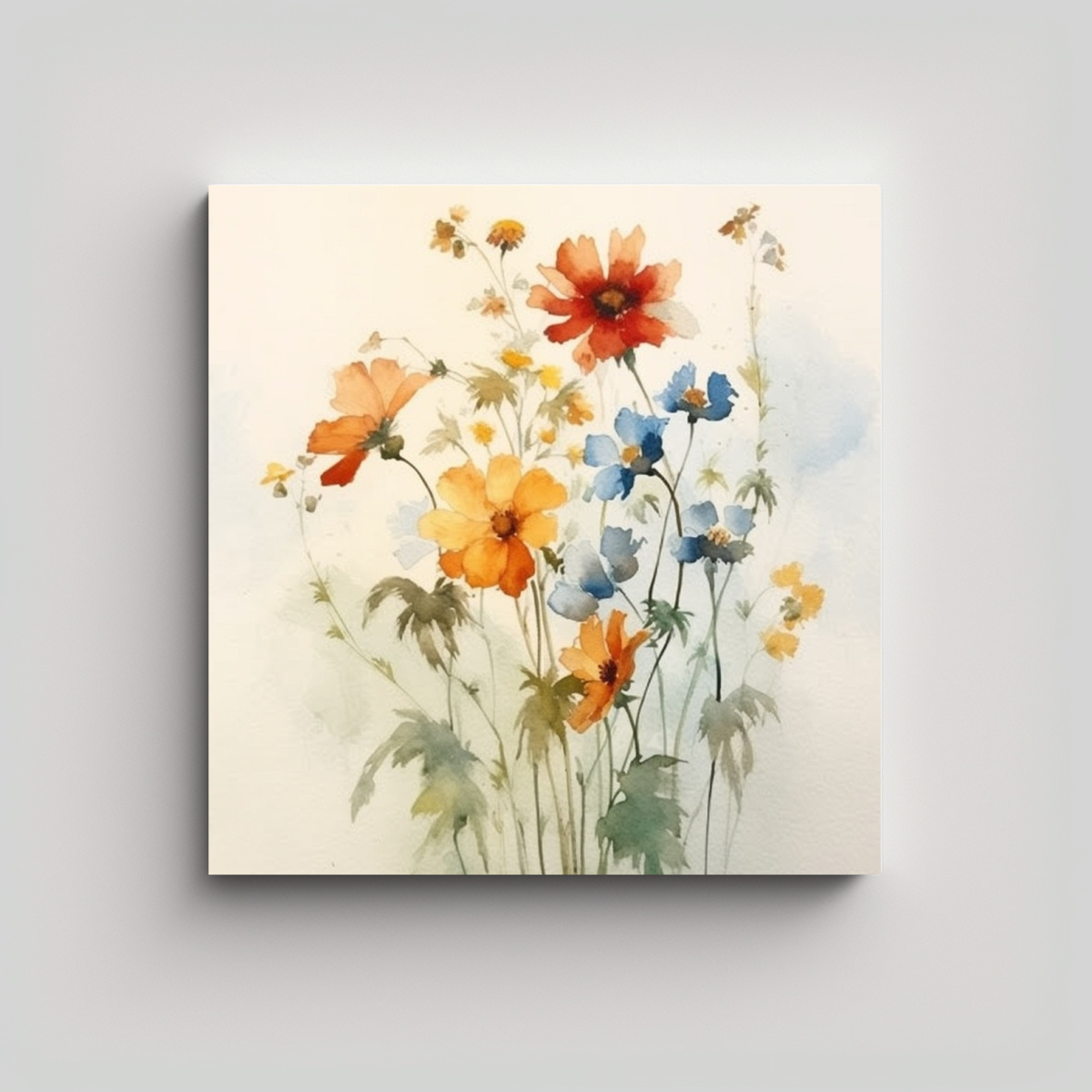 PINTURA ACUARELA VINTAGE DE FLORES MULTICOLOR EN 90X90 CM - 1