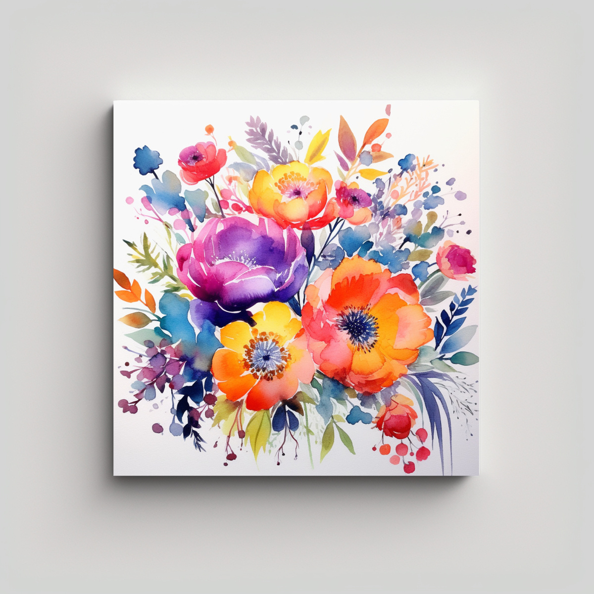 FLORALES ACUARELA SOBRE FONDO BLANCO EXCLUSIVO 50X50 CM - 1