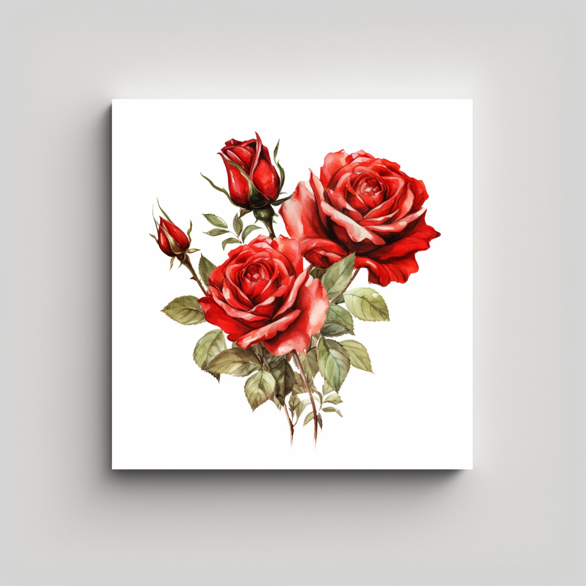 CUADRO VINTAGE DE ACUARELA CON ROSAS ROJAS DE 30X30 CM - 1
