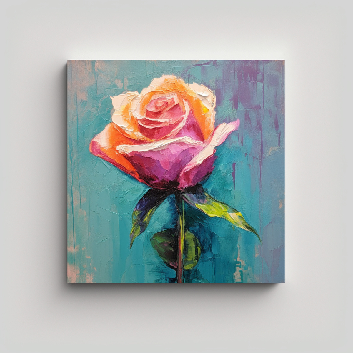 PINTURA AL ÓLEO VINTAGE MINIMALISTA DE ROSA 30X30 CM - 1