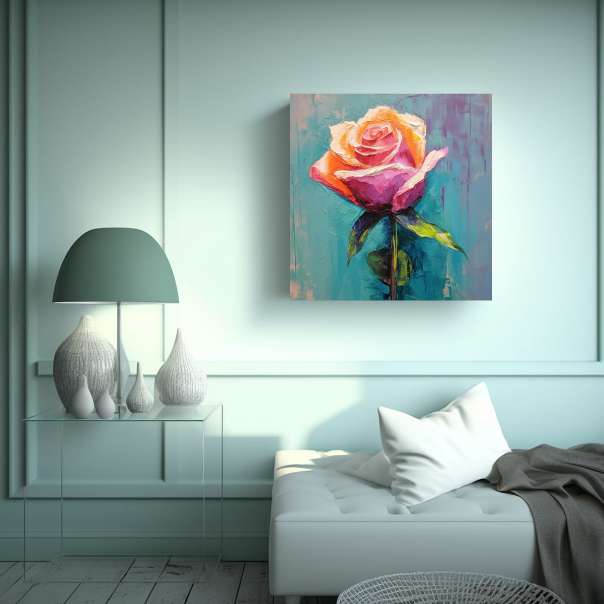 PINTURA AL ÓLEO VINTAGE MINIMALISTA DE ROSA 30X30 CM - 2