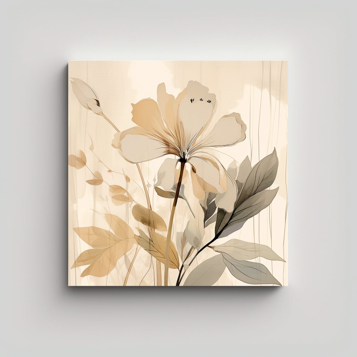 ARTE ABSTRACTO BOTÁNICO BEIGE 8K, DISEÑO DE 70X70 CM - 1