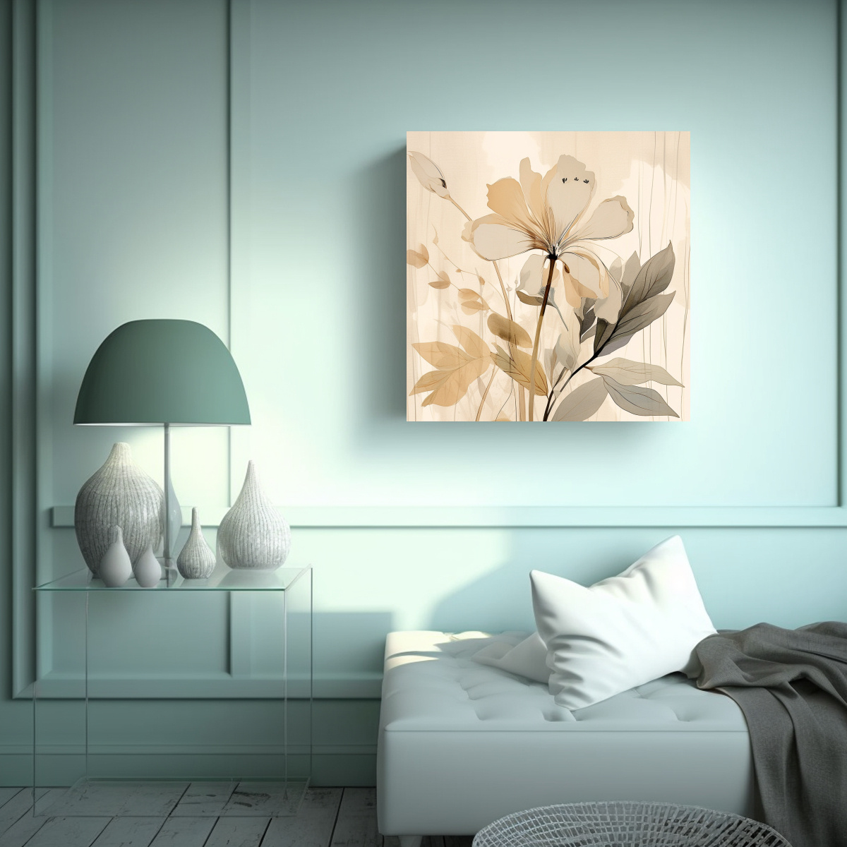 ARTE ABSTRACTO BOTÁNICO BEIGE 8K, DISEÑO DE 70X70 CM - 2