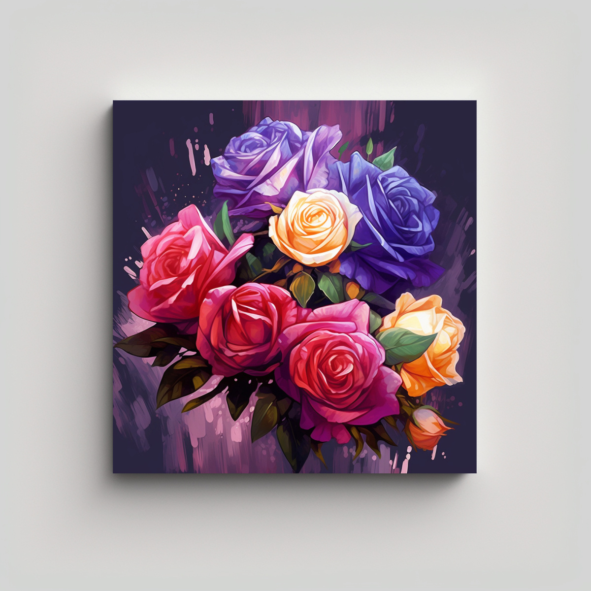 PINTURA SURREALISTA DE ROSAS ROJAS, AMARILLAS Y 100X100 CM - 1