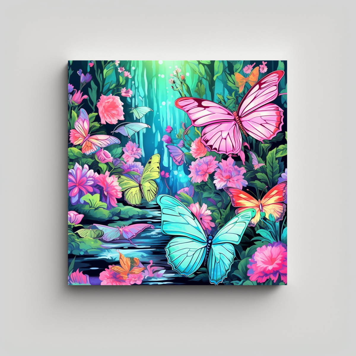 CUADROS DECORATIVOS CON MARIPOSAS AZULES, ROSAS Y 60X60 CM - 1