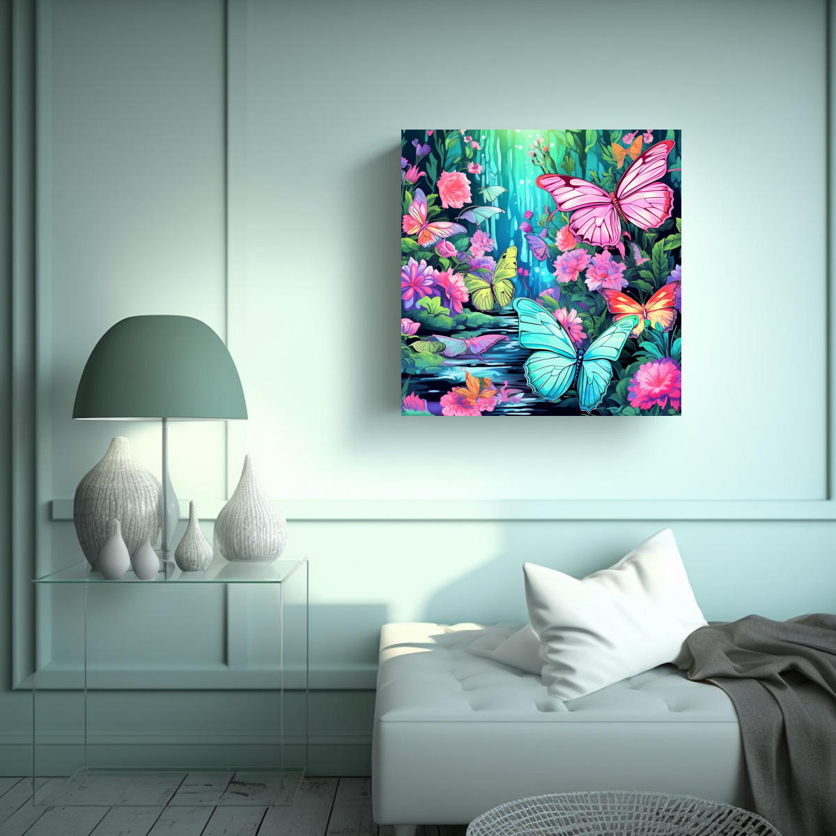CUADROS DECORATIVOS CON MARIPOSAS AZULES, ROSAS Y 60X60 CM - 2