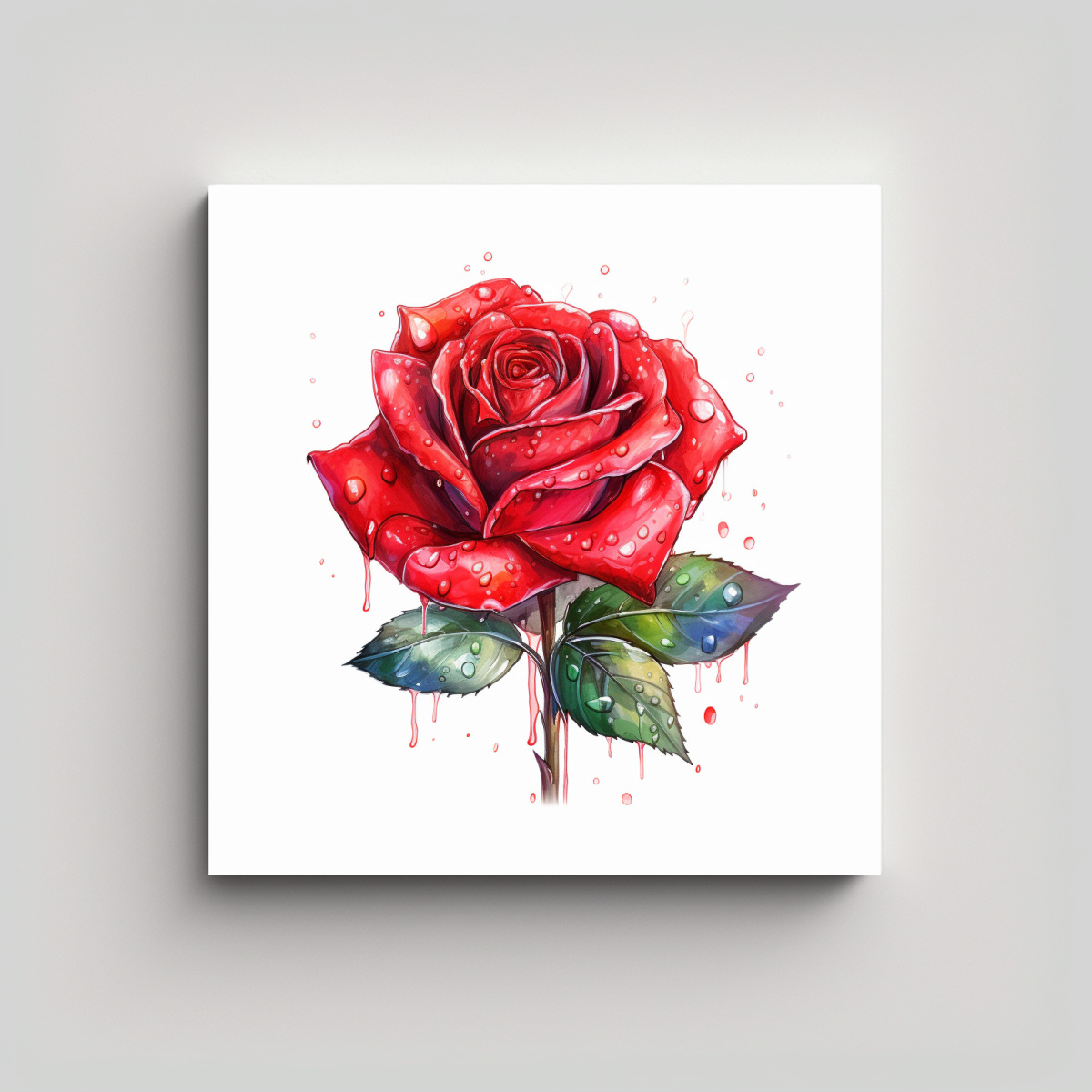 ROSA ROJA ACUARELA REALISTA CONCEPTO ORIGINAL 30X30 CM - 1