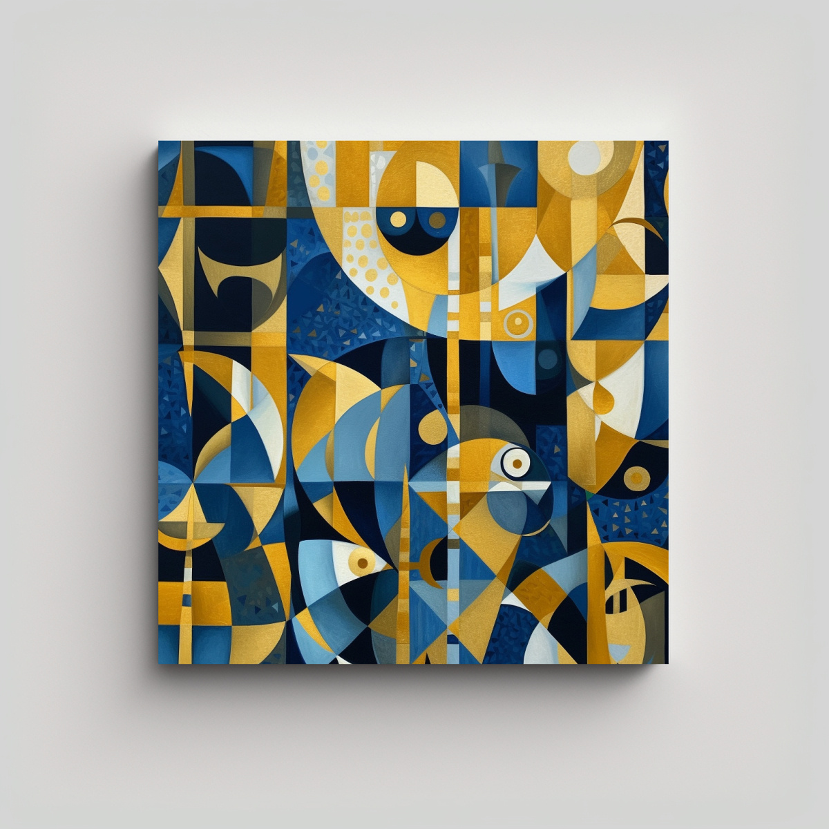 PINTURA GEOMÉTRICA AZUL Y DORADA PARA 70X70 CM - 1