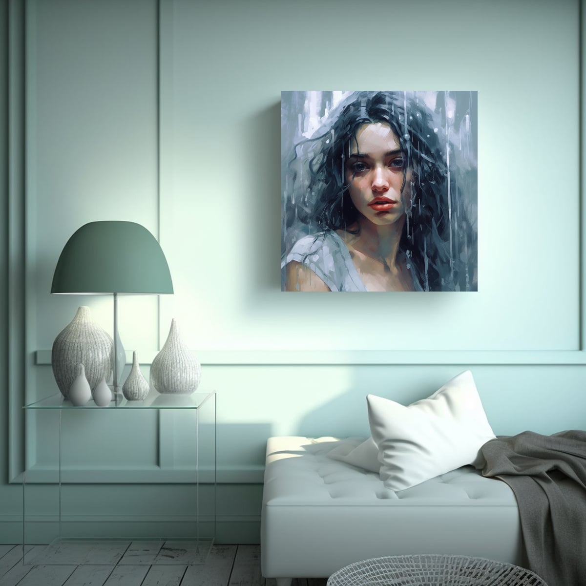 NIÑA EN LA LLUVIA PINTURA VANGUARDIA EN BASTIDOR 20X20 CM - 2