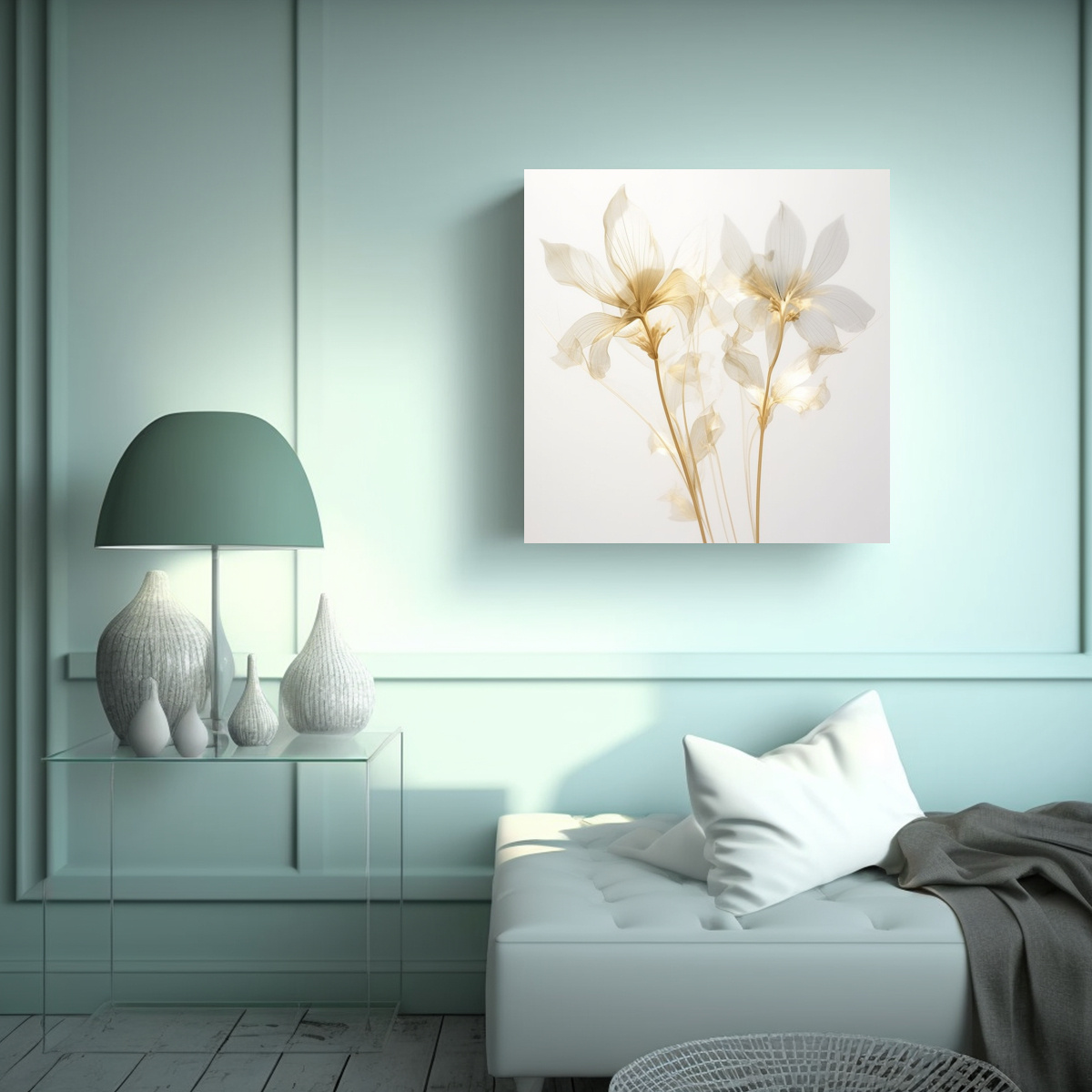 BELLEZA ETEREA PLANTAS BLANCAS ELEGANCIA CUADRO 60X60 CM - 2