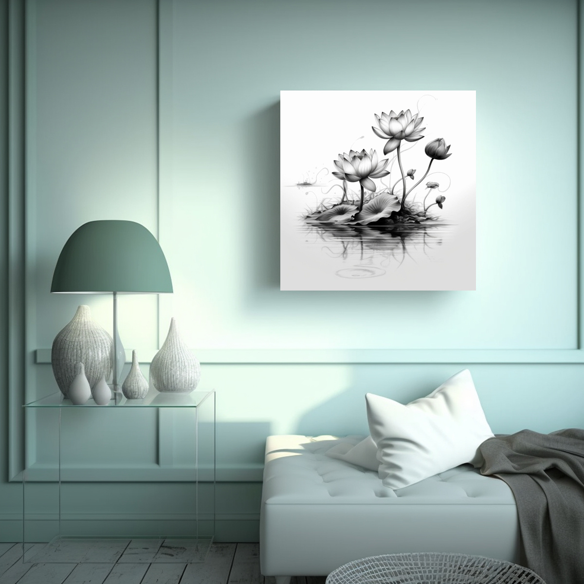SAMA LOTUS LINEAL ARTE PARED, INSPIRACIÓN 100X100 CM - 2