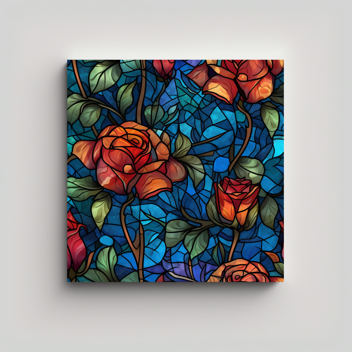 PATRÓN DE ROSAS VIDRIERAS CANVA CALIDOS 20X20 CM - 1