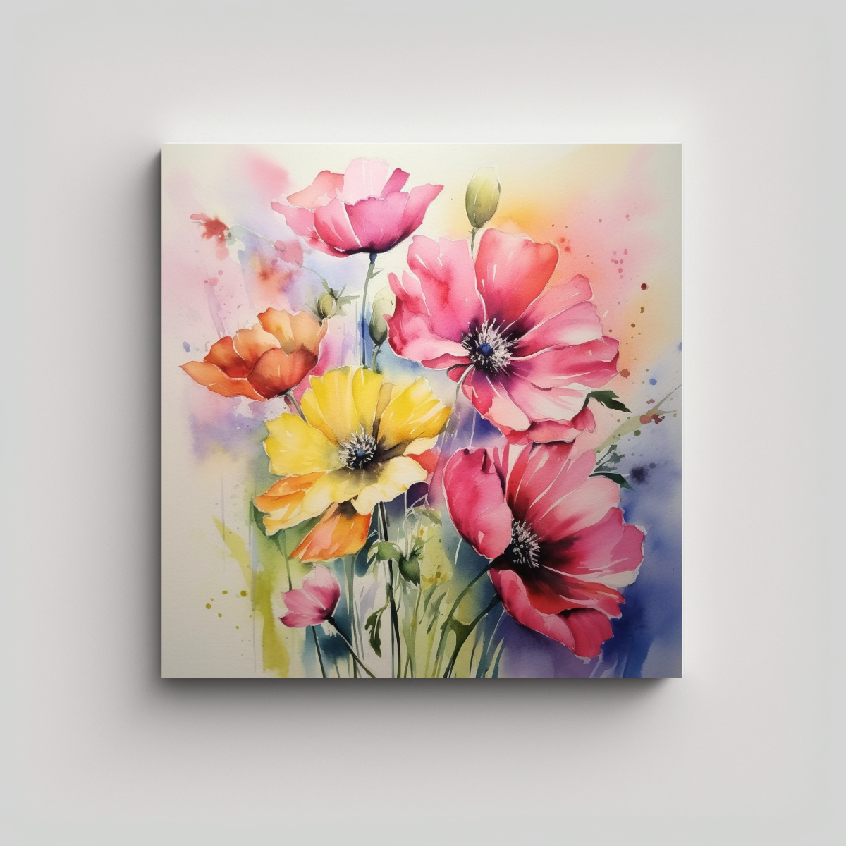 BASTIDOR FLORAL ESTILO ACUARELA POP ART VIBRANTE 20X20 CM - 1