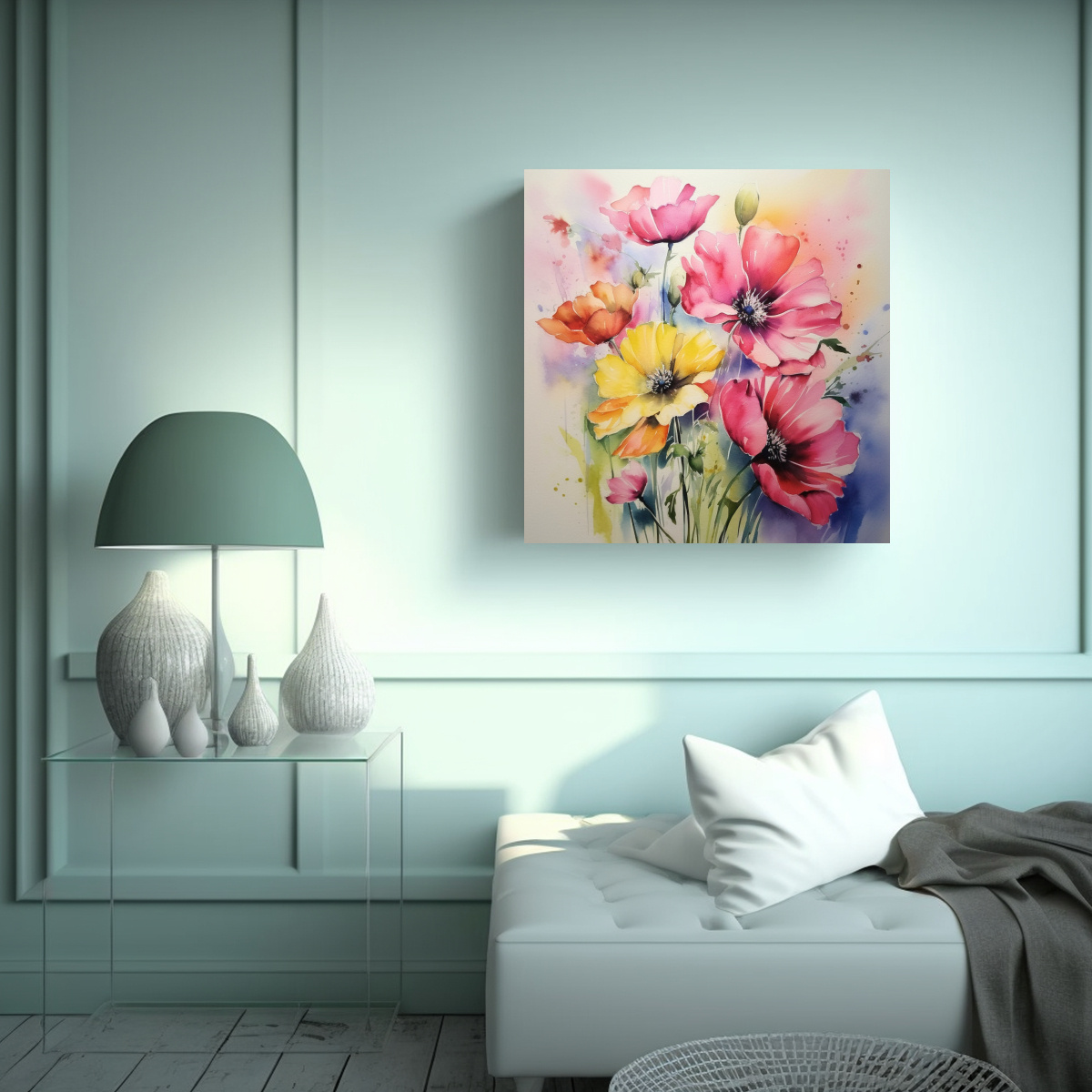 BASTIDOR FLORAL ESTILO ACUARELA POP ART VIBRANTE 20X20 CM - 2