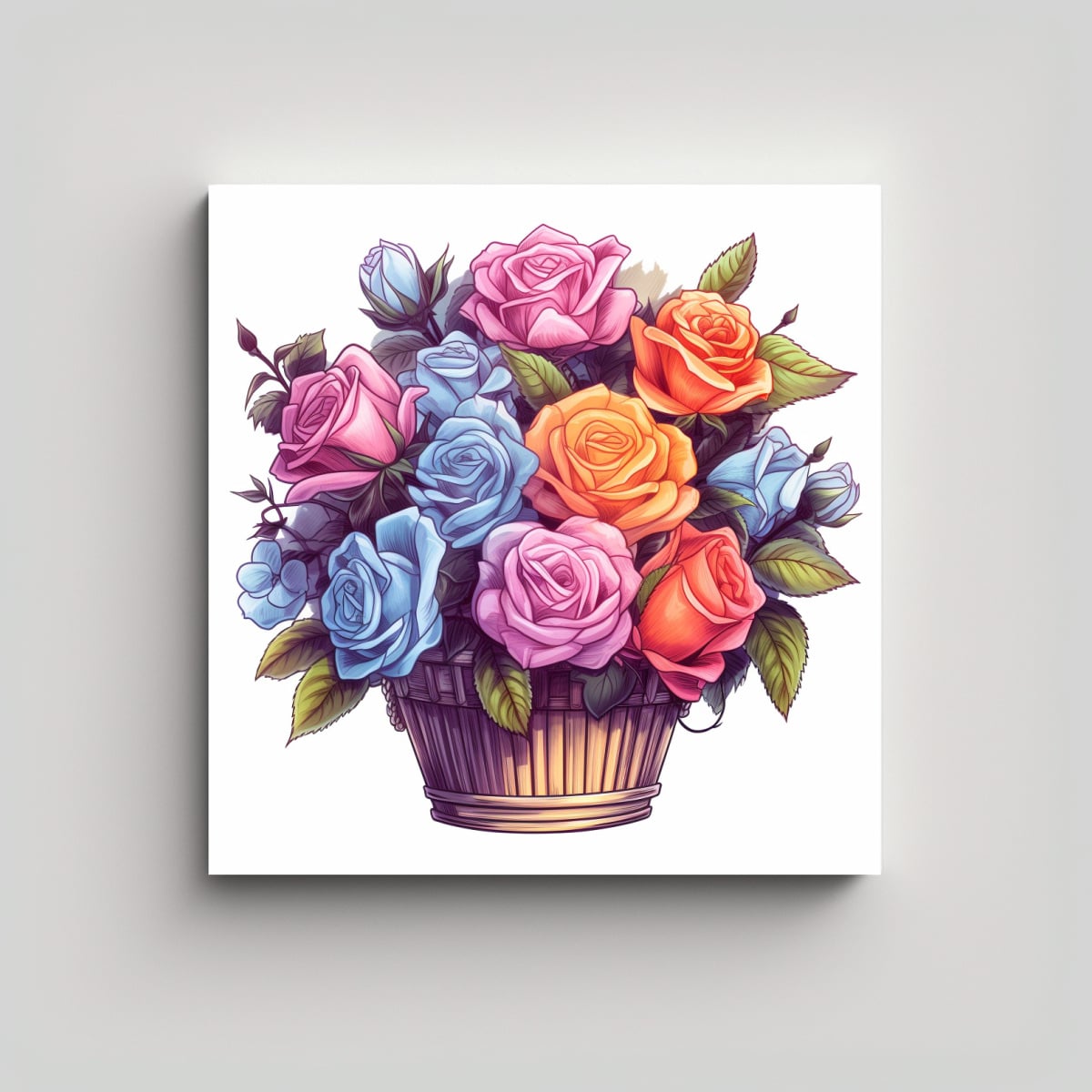 ILUSTRACIÓN DE CANASTA CON ROSAS COLORIDAS Y 20X20 CM - 1