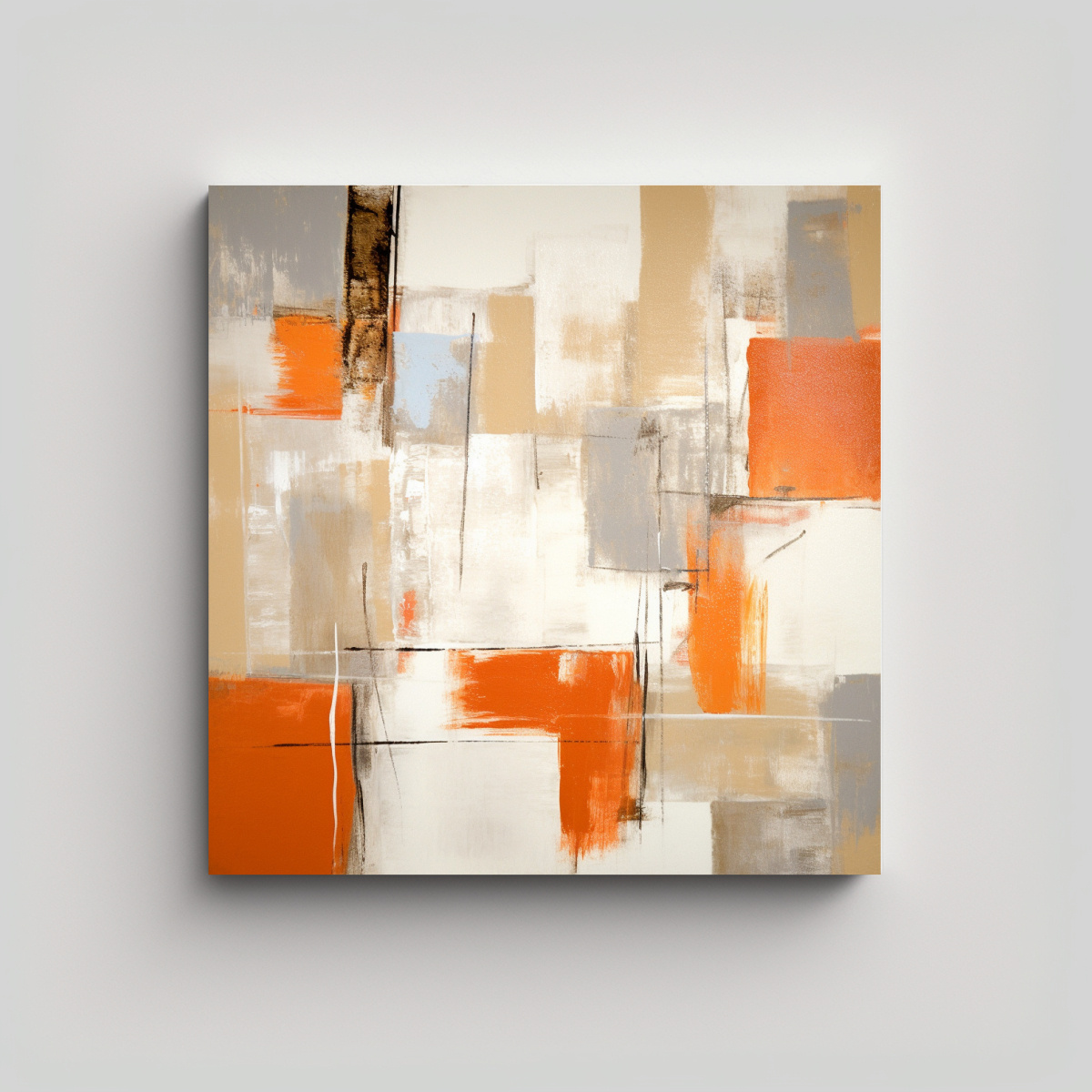 ARTE PARED CUADRO ABSTRACTA NARANJA TEXTURA BEIGE 20X20 CM - 1