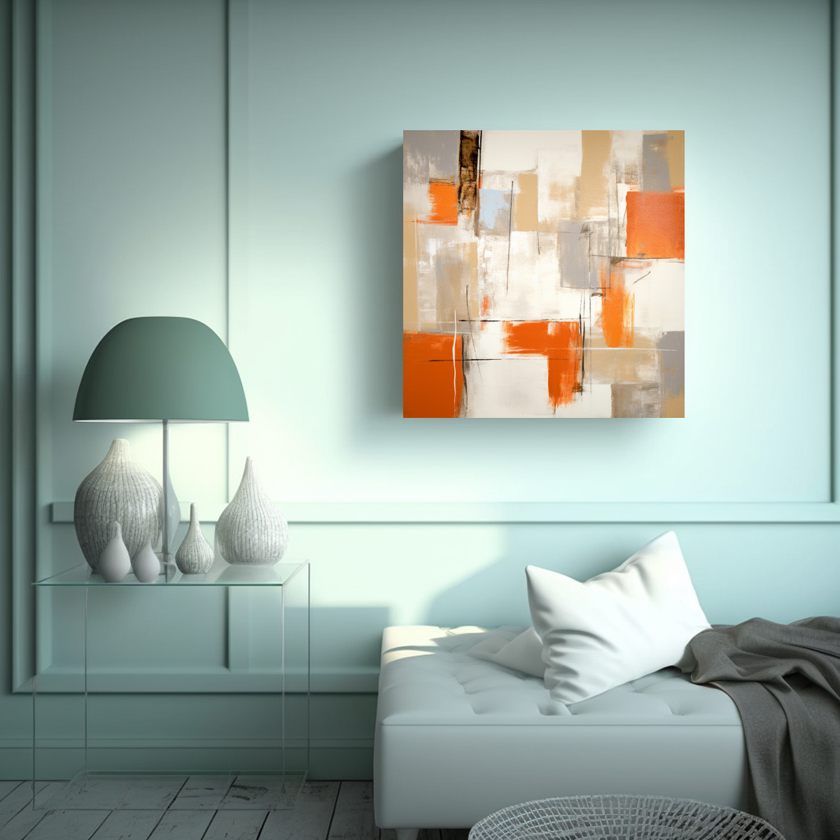 ARTE PARED CUADRO ABSTRACTA NARANJA TEXTURA BEIGE 20X20 CM - 2