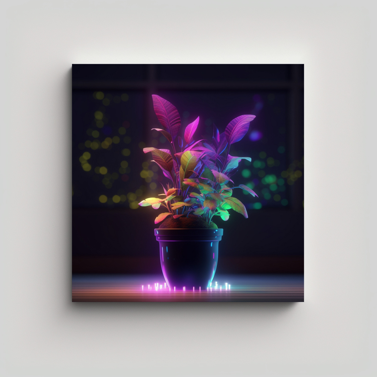 CUADRO LUMINOSO DE PLANTA ROBÓTICA EN MACETA 90X90 CM - 1