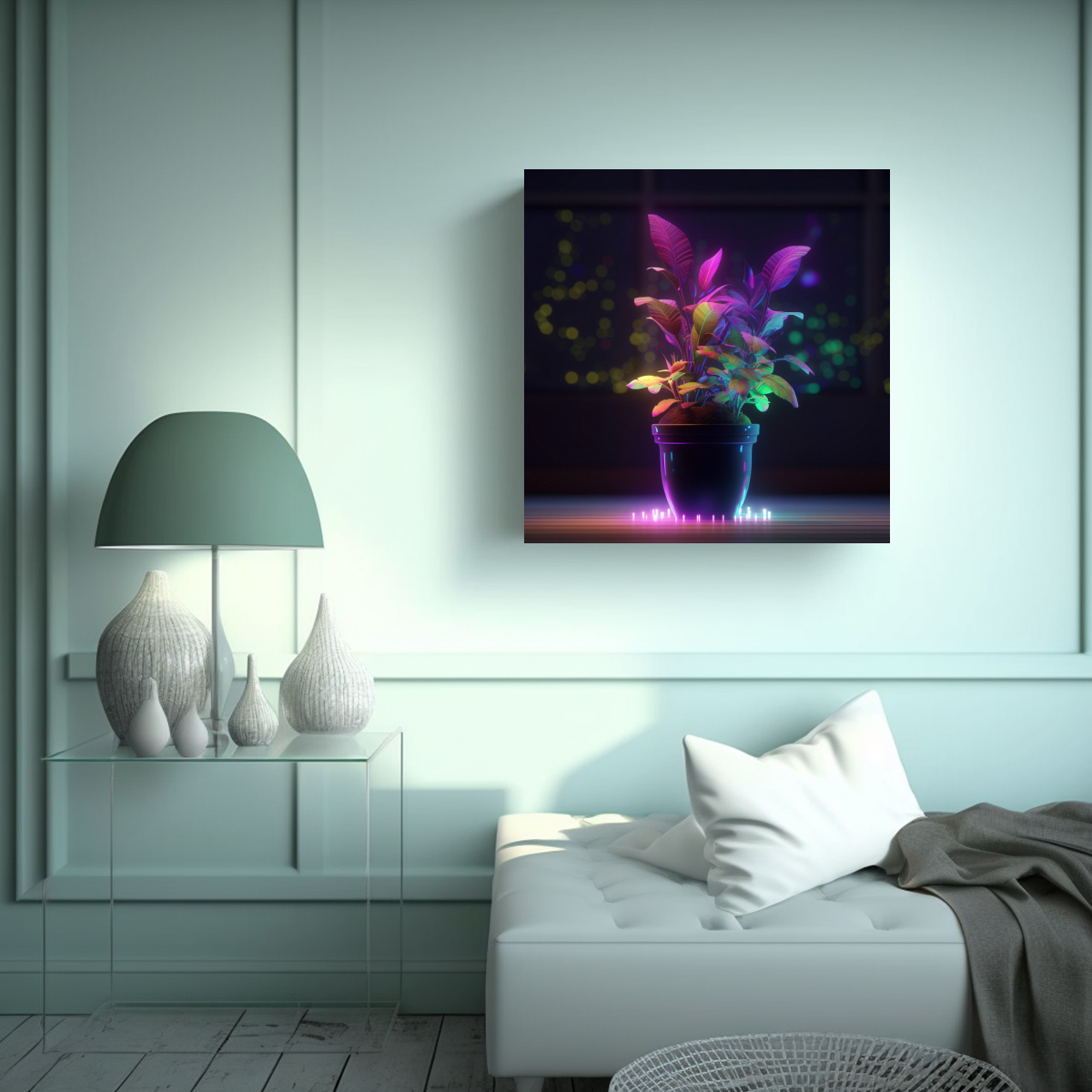 CUADRO LUMINOSO DE PLANTA ROBÓTICA EN MACETA 90X90 CM - 2