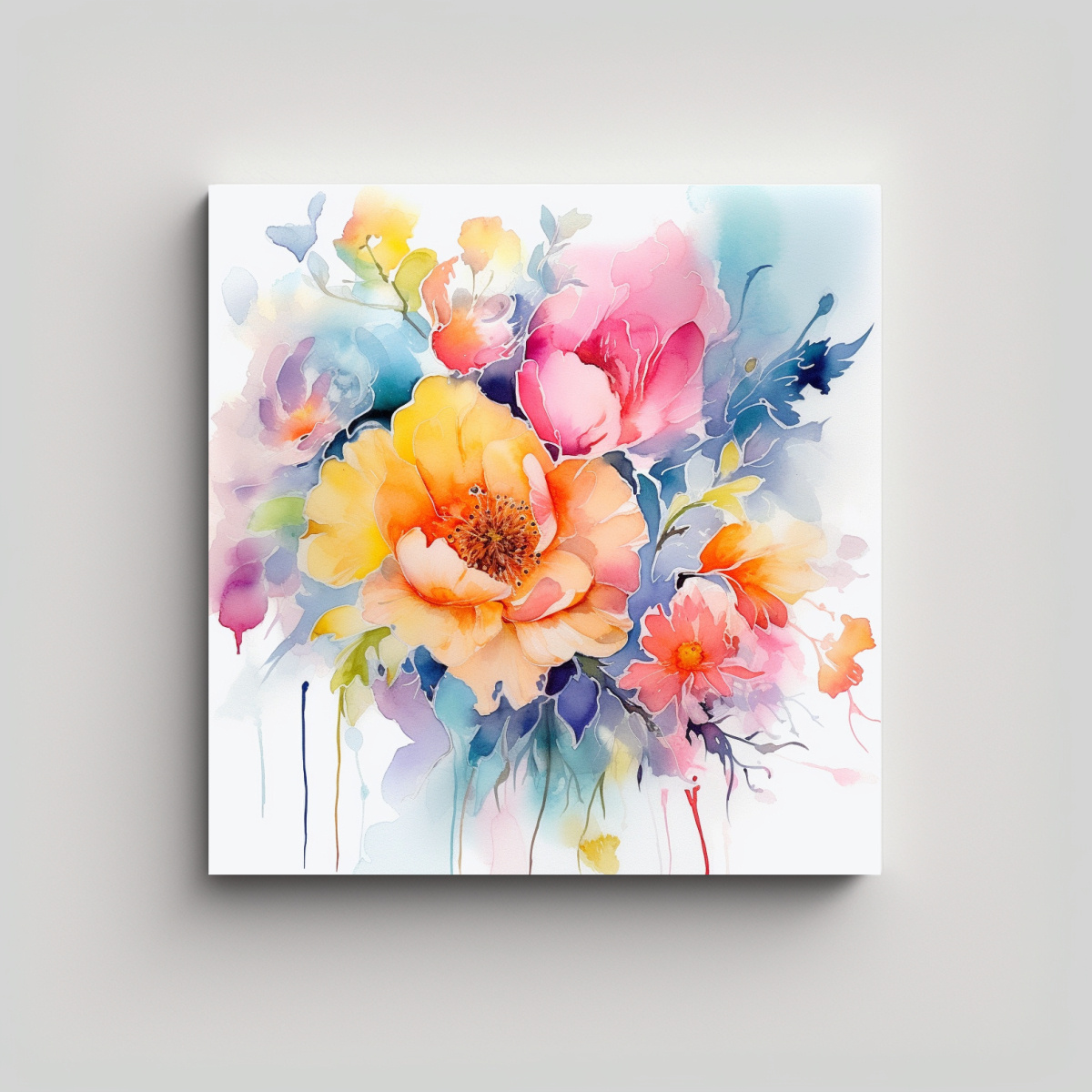 PINTURA DE ARTE ABSTRACTO EN ACUARELA FLORAL 30X30 CM - 1