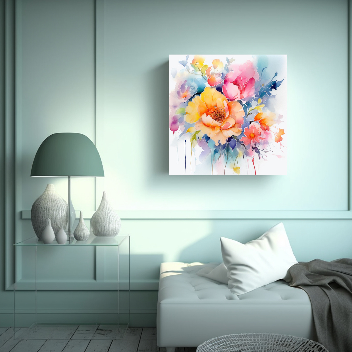 PINTURA DE ARTE ABSTRACTO EN ACUARELA FLORAL 30X30 CM - 2