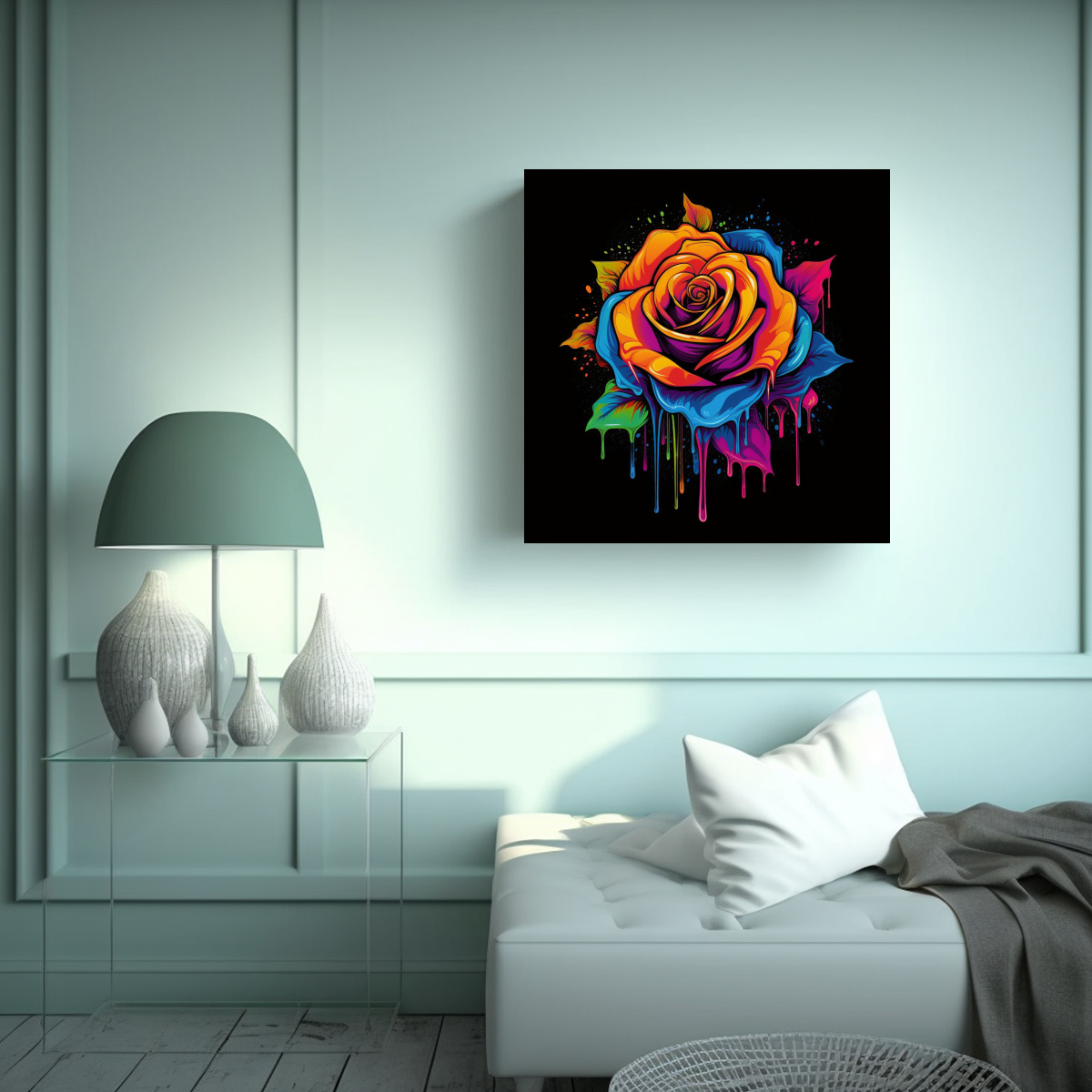 PINTURA NEON VIBRANTE MULTICOLOR ROSA GOTEO ARTE 40X40 CM - 2