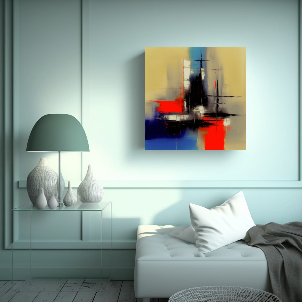 TELA EN BASTIDOR CON DELICADAS LÍNEAS: PINTURAS 40X40 CM - 2