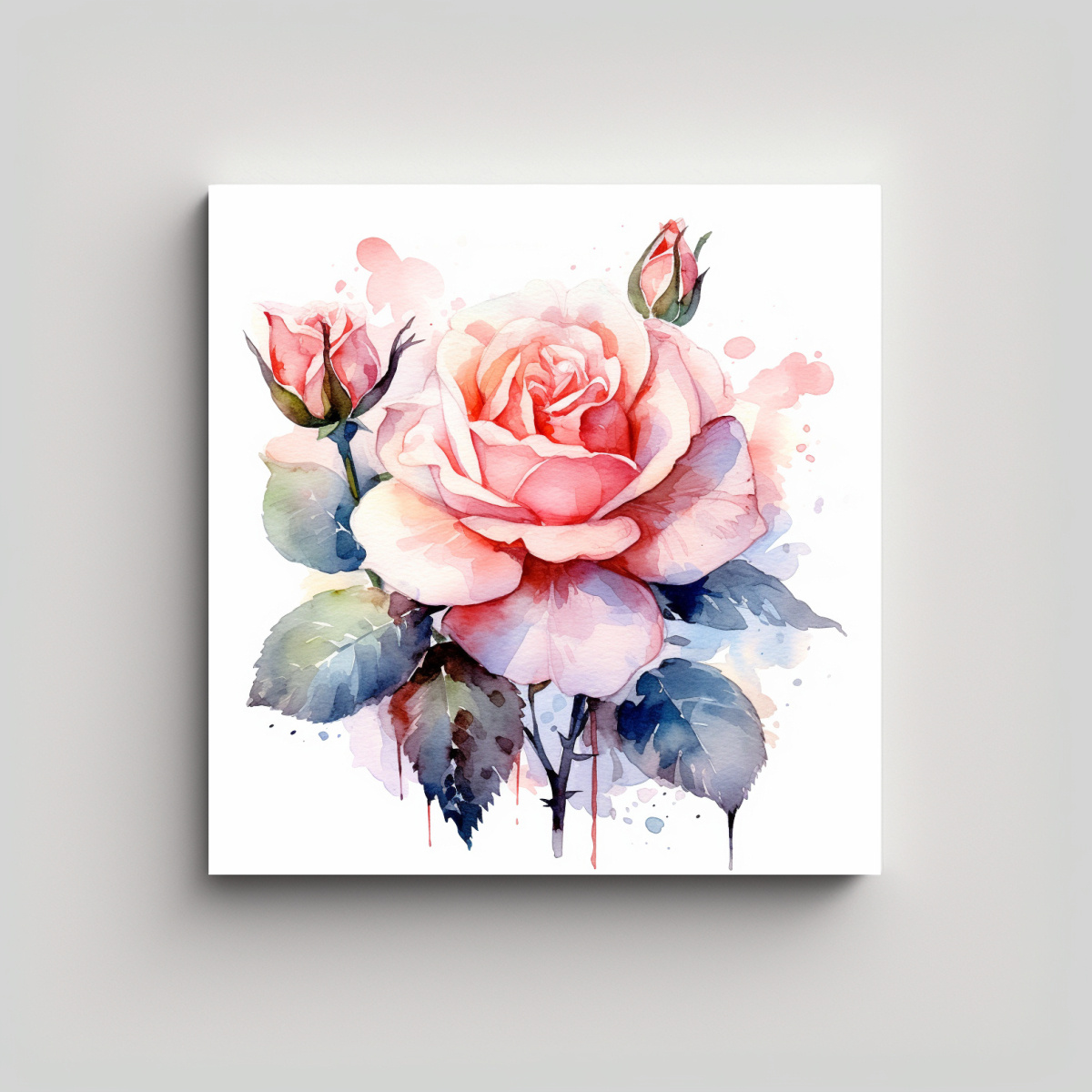 PINTURA FLORAL ACUARELA ROSAS COMPOSICIÓN 40X40 CM - 1